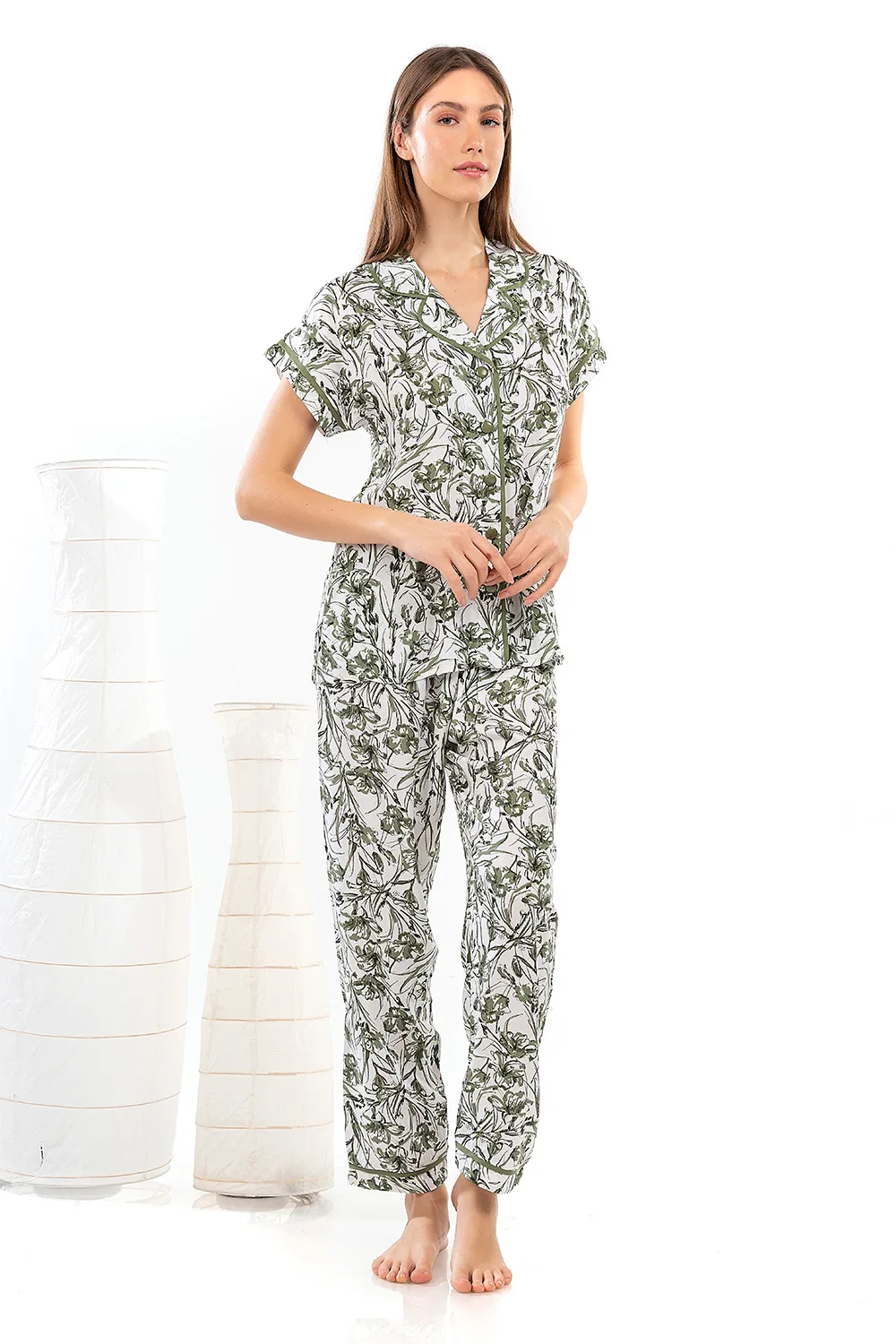 Mara-M Καλοκαιρινή Γυναικεία Κουμπωτή Πιτζάμα Olive Green 5431-18 Mara-M Καλοκαιρινή Γυναικεία Κουμπωτή Πιτζάμα Olive Green 5431-18