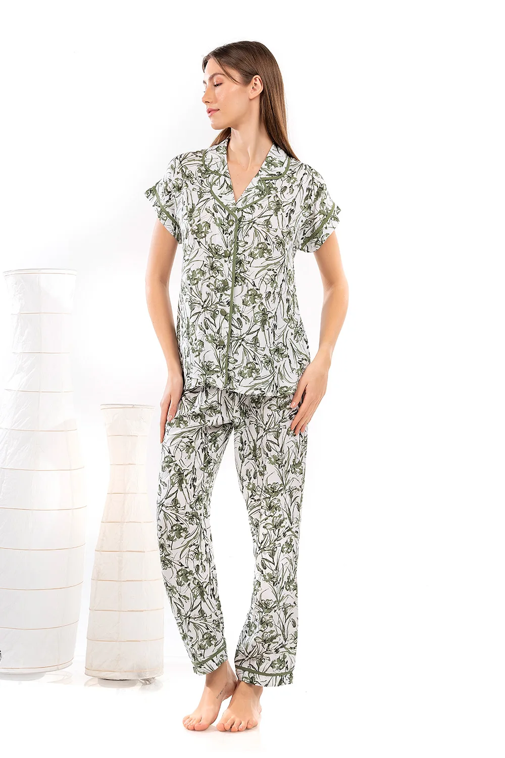 Mara-M Καλοκαιρινή Γυναικεία Κουμπωτή Πιτζάμα Olive Green 5431-18 Mara-M Καλοκαιρινή Γυναικεία Κουμπωτή Πιτζάμα Olive Green 5431-18
