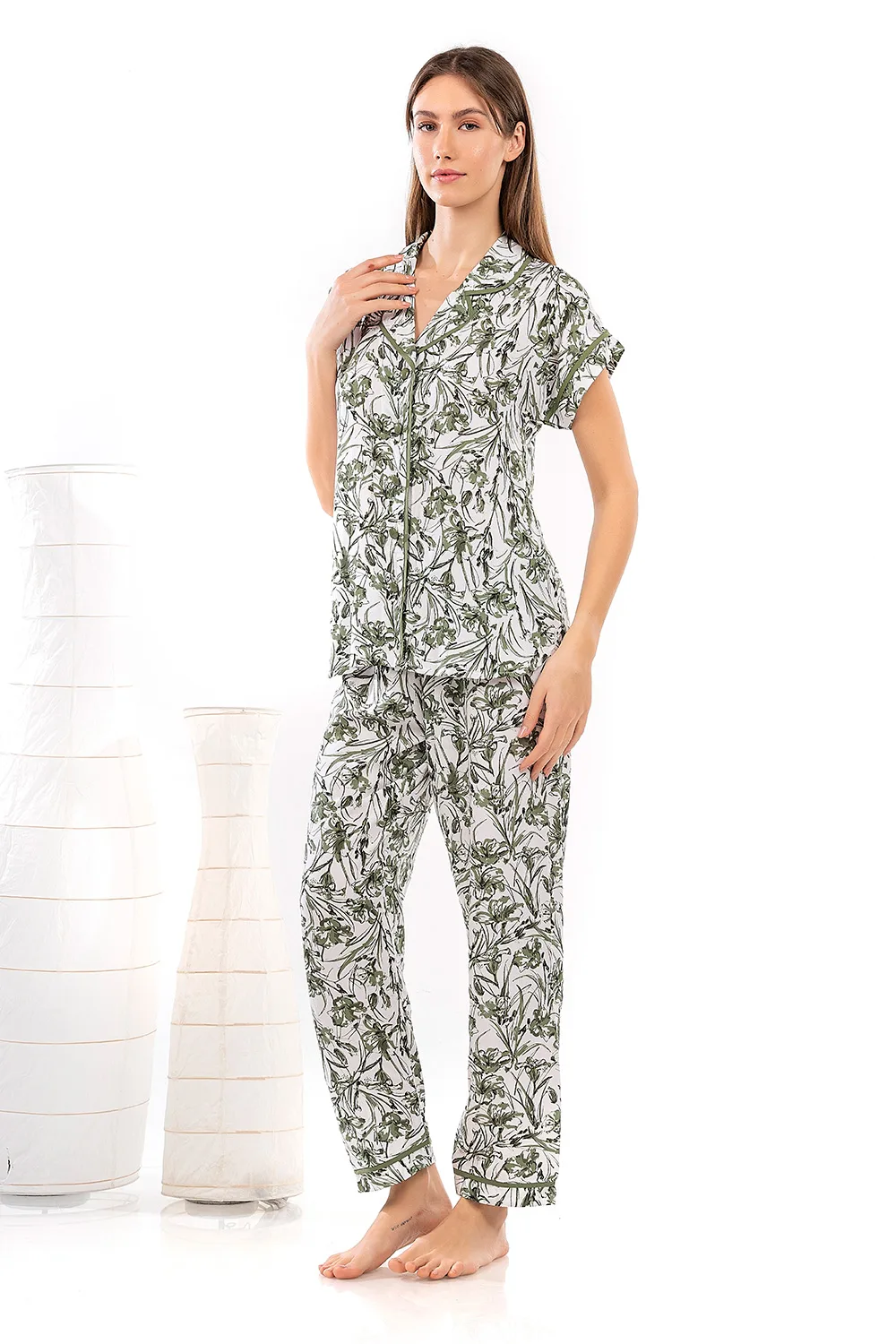Mara-M Καλοκαιρινή Γυναικεία Κουμπωτή Πιτζάμα Olive Green 5431-18 Mara-M Καλοκαιρινή Γυναικεία Κουμπωτή Πιτζάμα Olive Green 5431-18