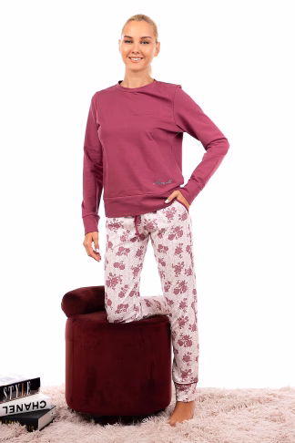 Mara-M Βαμβακερή Πιτζάμα με Λαιμόκοψη Σάπιο Μήλο 4435-22