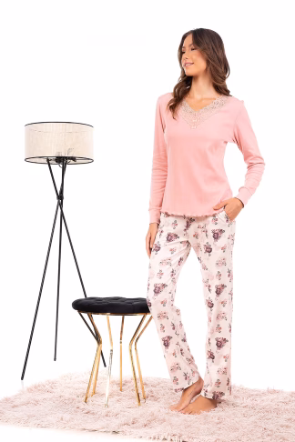 Mara-M Βαμβακερή  Πιτζάμα με Δαντέλα Σομών-Εκρού 4437-22