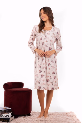 Mara-M Βαμβακερό Νυχτικό με Πατιλέτα Φλοράλ Εκρού 4444-20