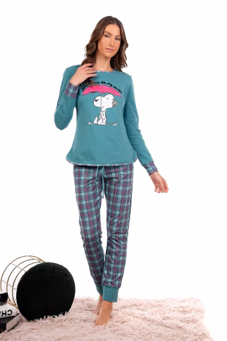 Mara-M Χειμωνιάτικη Πιτζάμα με Μανσέτες Καρό Πράσινη 4473-21