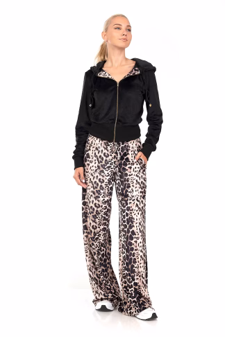 Mara-M Φόρμα Βελούδο Λεοπάρ-Μαύρο με Κουκούλα 4500-29