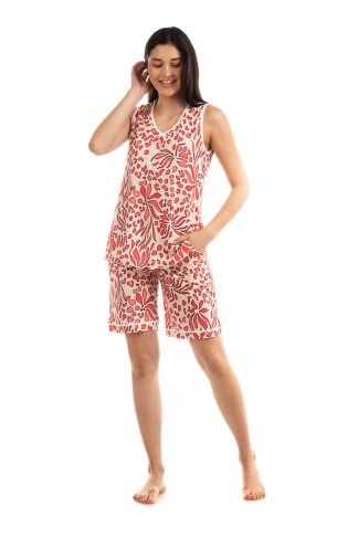 Πυτζάμα Βαμβακερή Εμπριμέ Αμάνικη με V λαιμόκοψη 5502Α