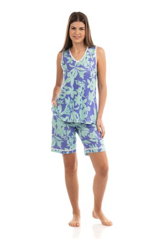 Πυτζάμα Βισκόζ Φλοράλ Αμάνικη με V λαιμόκοψη 5502Β