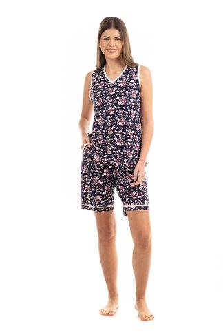 Πυτζάμα Φλοράλ Βισκόζ Αμάνικη με V λαιμόκοψη 5503Α