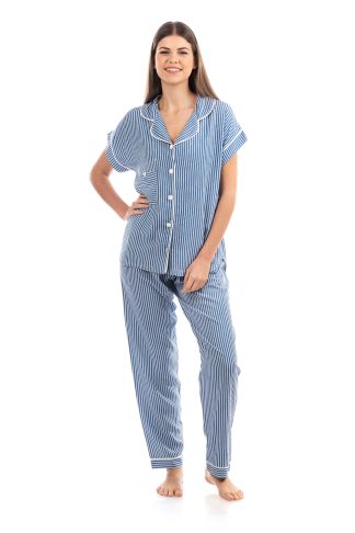 Πυτζάμα Βαμβακερή Ριγέ με Κουμπιά και Κοντό Μανίκι 5505-18