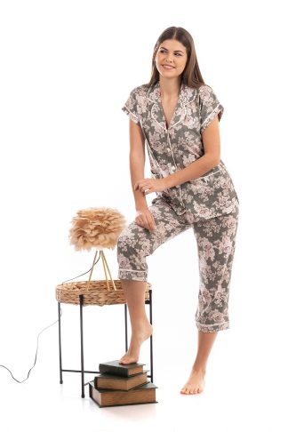 Πυτζάμα Βαμβακερή Φλοράλ με Κουμπιά και Σατέν λεπτομέρειες 5512-18