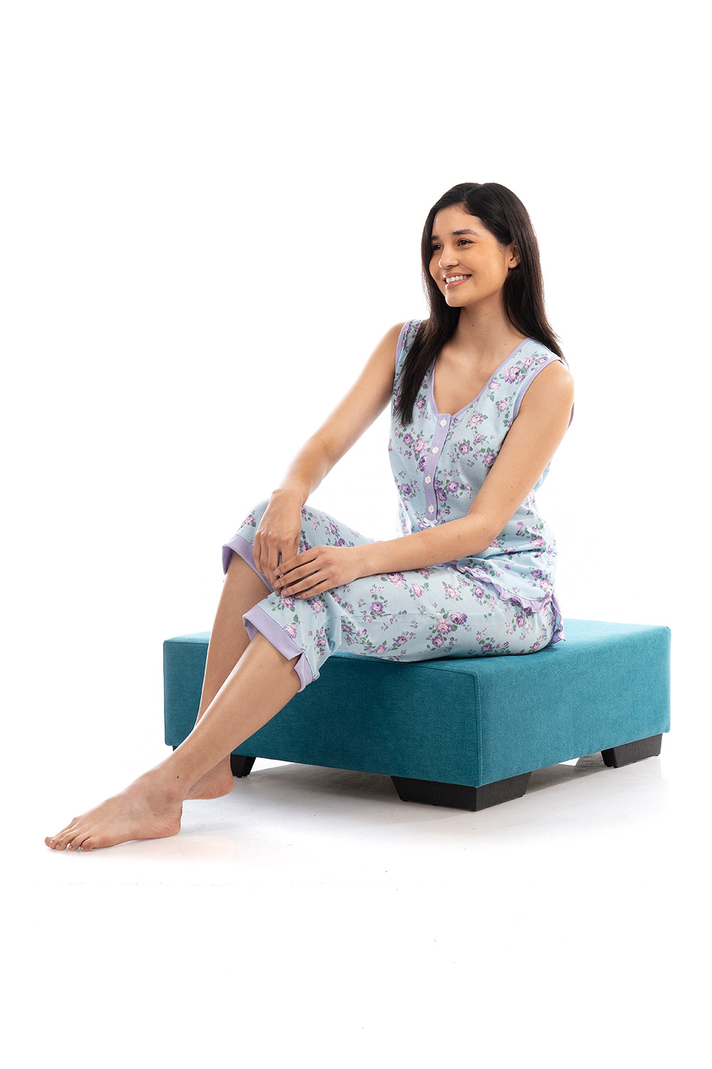 Πυτζάμα Βαμβακερή Φλοράλ με Πατιλέτα 5520-18 Πυτζάμα Βαμβακερή Φλοράλ με Πατιλέτα 5520-18