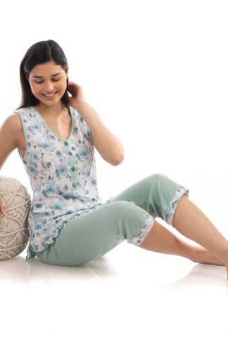 Πυτζάμα Ριπ Αμάνικη Φλοράλ με V λαιμόκοψη 5528-18