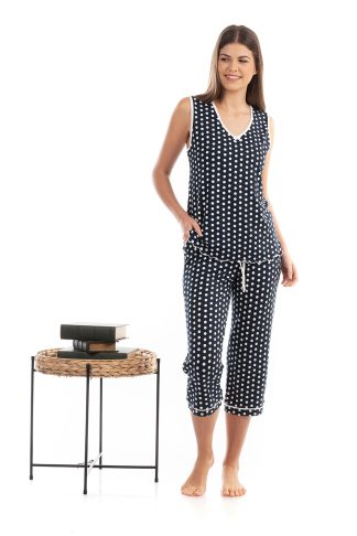 Πυτζάμα Αμάνικη Βισκόζ Πουά με V Λαιμόκοψη Και Τσέπες στο Παντελόνι 5530-18