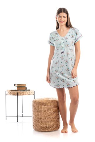 Νυχτικό Βαμβακερό Φλοράλ με κοντά Μανίκια και Πατιλέτα 5539-15