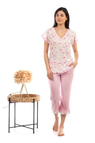 Πυτζάμα Ριπ Φλοράλ με V λαιμόκοψη και Κοντά Μανίκια 5545-18