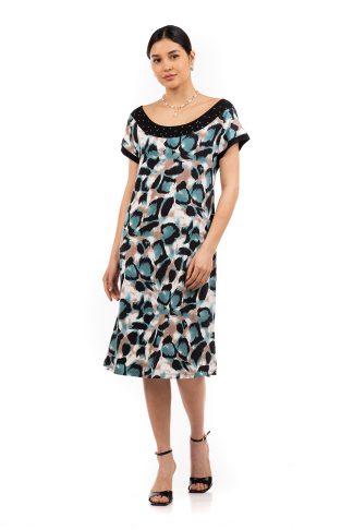 Φόρεμα Βίσκοζ Εμπριμέ με Κοντό Μανίκι 5546-18