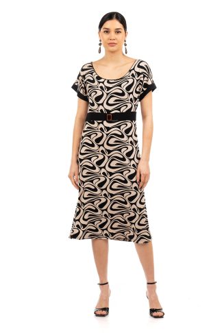 Φόρεμα Βισκόζ Εμπριμέ με Κοντά Μανίκια 5550-18