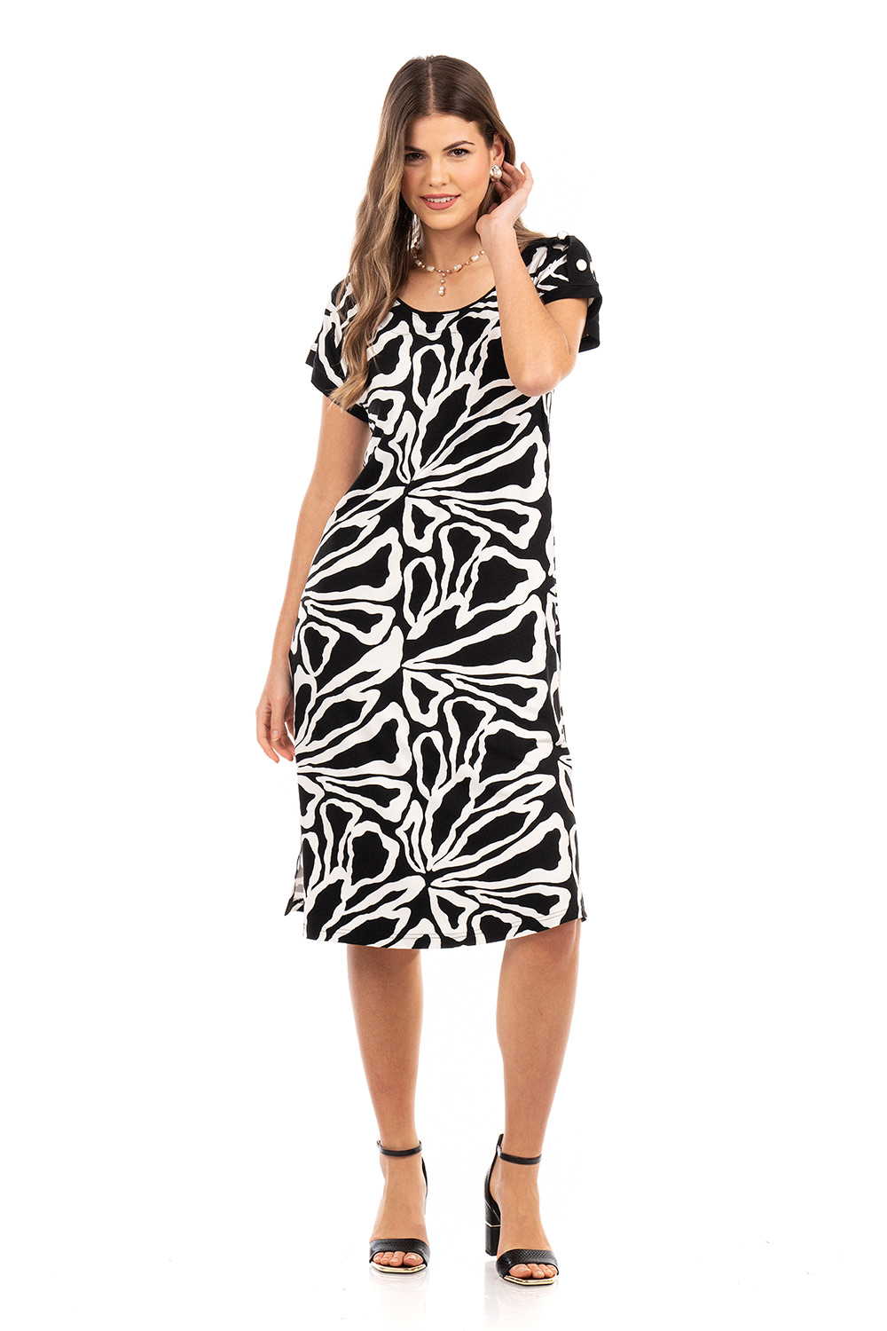 Φόρεμα Βισκόζ Εμπριμέ με κοντά Μανίκια 5552-18 Φόρεμα Βισκόζ Εμπριμέ με κοντά Μανίκια 5552-18