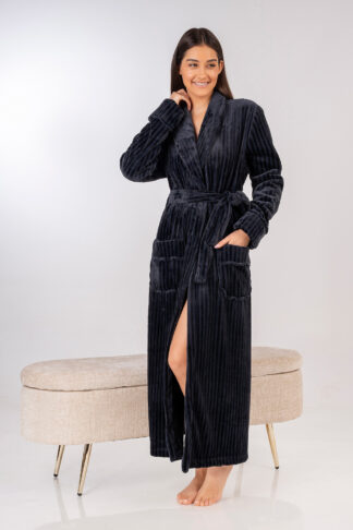 Mara-M Ρόμπα Fleece Ριγέ Μακριά Σταυρωτή 1076B
