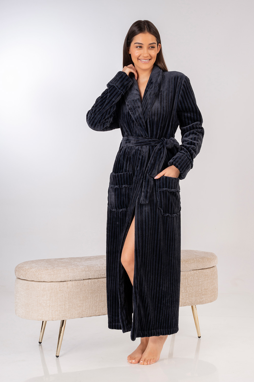 Mara-M Ρόμπα Fleece Ριγέ Μακριά Σταυρωτή 1076B Mara-M Ρόμπα Fleece Ριγέ Μακριά Σταυρωτή 1076B